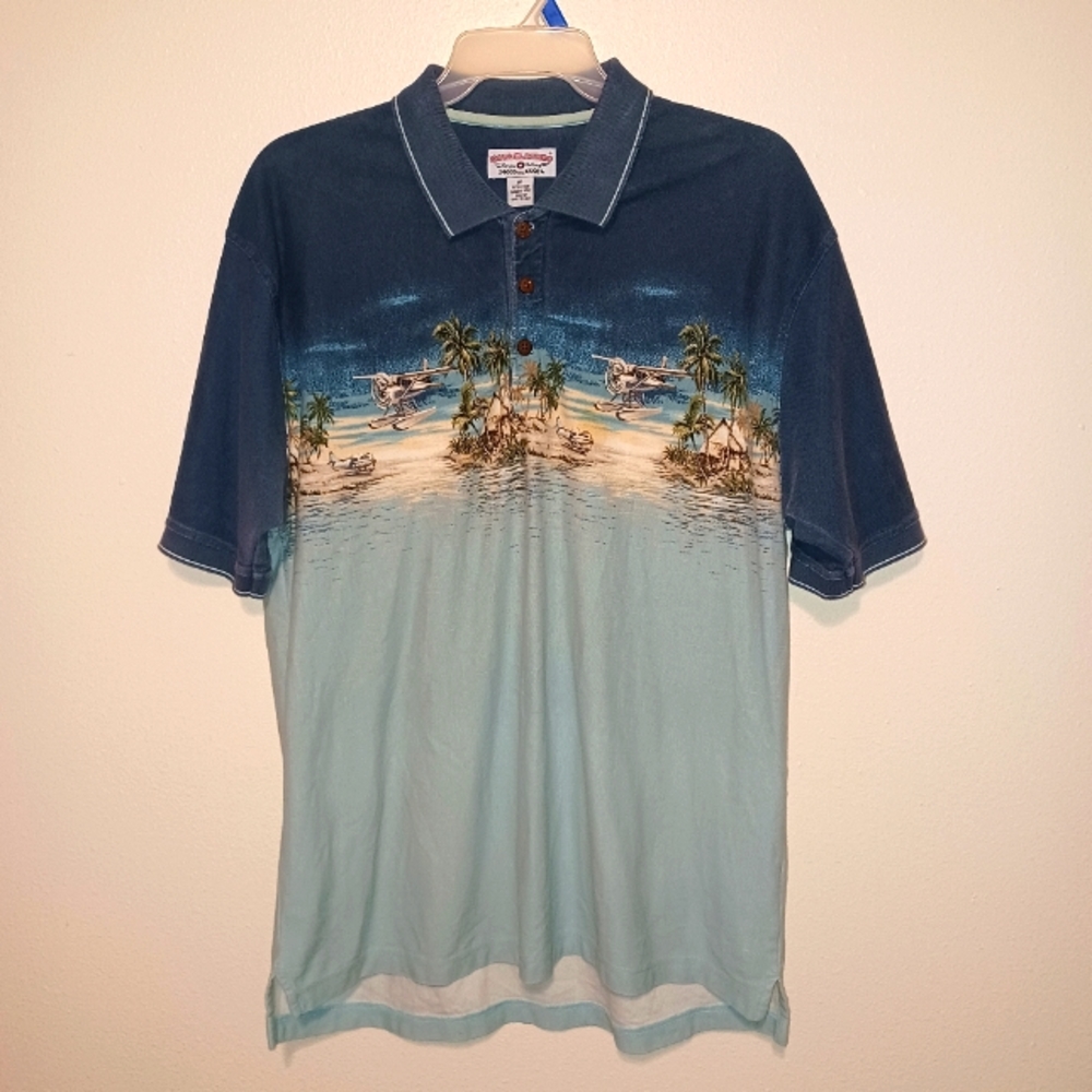Vintage Boca Classics Airplanes Over The  Island Polo Shirt